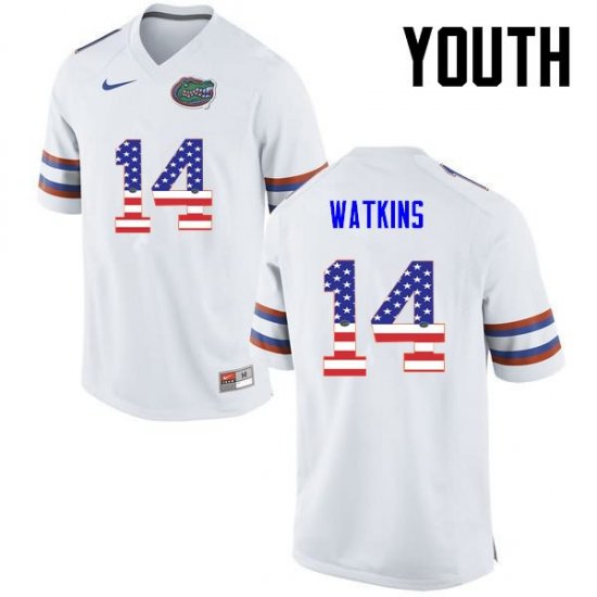 Youth Florida Gators #14 Jaylen Watkins NCAA Nike White USA Flag Fashion Authentic Stitched College Football Jersey KHJ3462DT